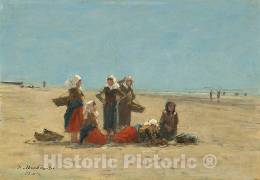 Art Print : EugÃ¨ne Boudin, Women on The Beach at Berck, 1881 - Vintage Wall Art
