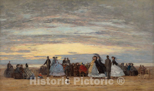 Art Print : EugÃ¨ne Boudin, The Beach at Villerville, 1864 - Vintage Wall Art