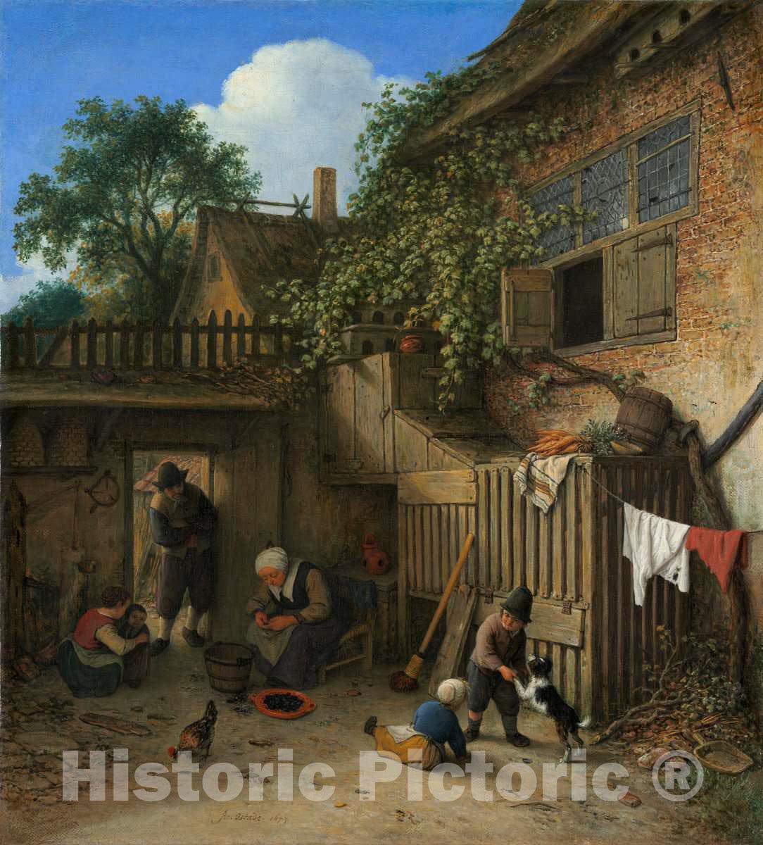 Art Print : Adriaen Van Ostade, The Cottage Dooryard, 1673 - Vintage Wall Art