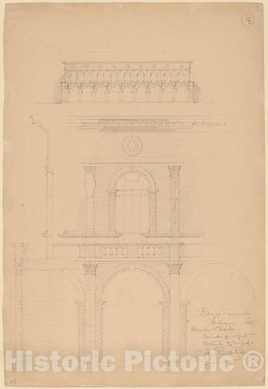 Art Print : John Russell Pope, Palazzo Communale, Bologna, 1898 - Vintage Wall Art