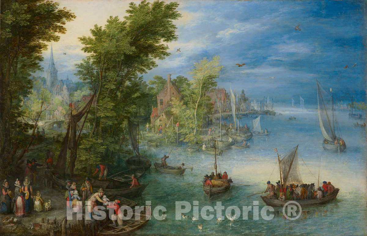 Art Print : Jan Brueghel The Elder, River Landscape, 1607 - Vintage Wall Art