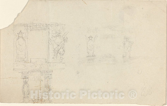 Art Print : John Flaxman, Three Studies of an Oriental Relief - Vintage Wall Art