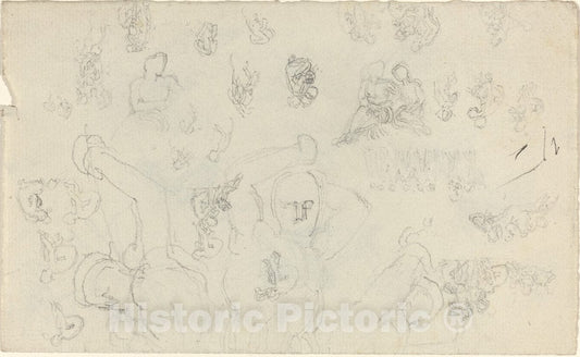 Art Print : John Flaxman, Sheet of Studies [Recto and Verso] - Vintage Wall Art