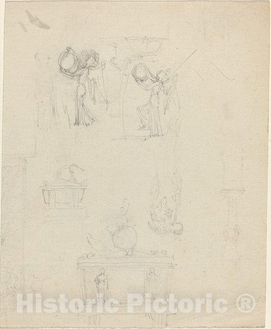 Art Print : John Flaxman, Sheet of Studies [Recto and Verso] - Vintage Wall Art