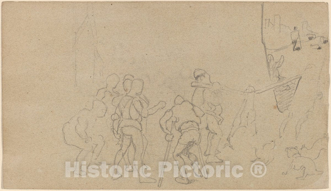 Art Print : Elihu Vedder, Village Scene, c. 1859 - Vintage Wall Art