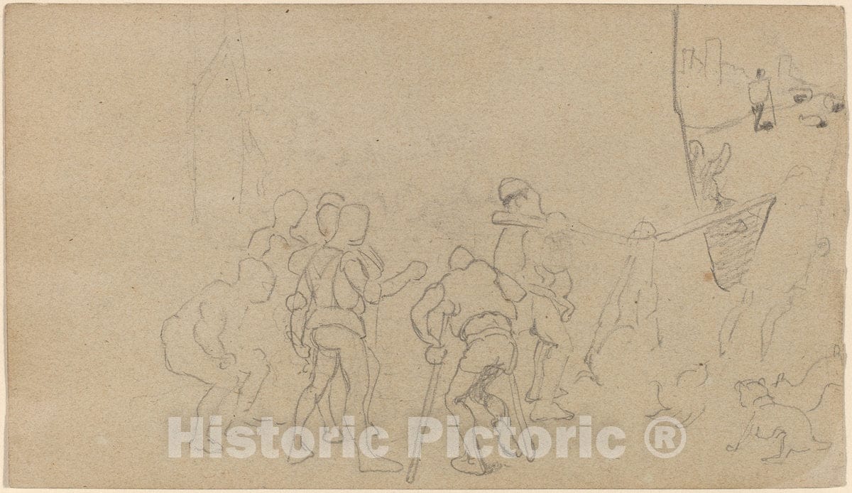 Art Print : Elihu Vedder, Village Scene, c. 1859 - Vintage Wall Art