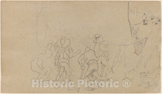 Art Print : Elihu Vedder, Village Scene, c. 1859 - Vintage Wall Art