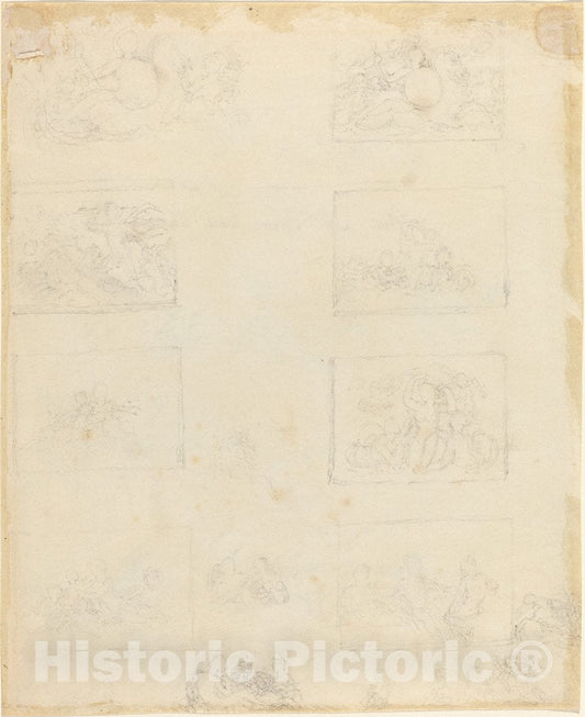Art Print : John Flaxman, Sheet of Studies [Recto and Verso] - Vintage Wall Art