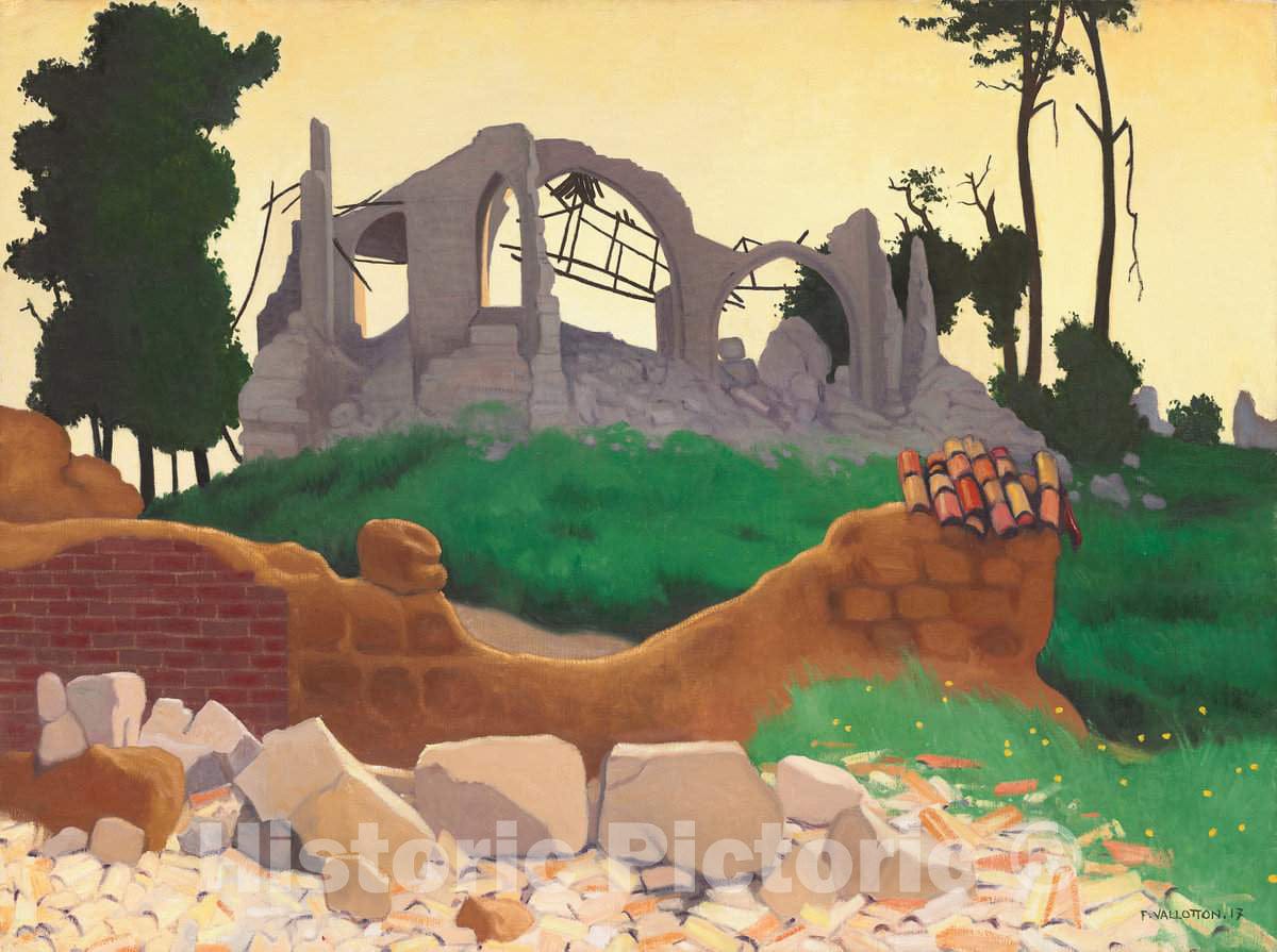 Art Print : FÃ©lix Vallotton, The Church of Souain, 1917 - Vintage Wall Art