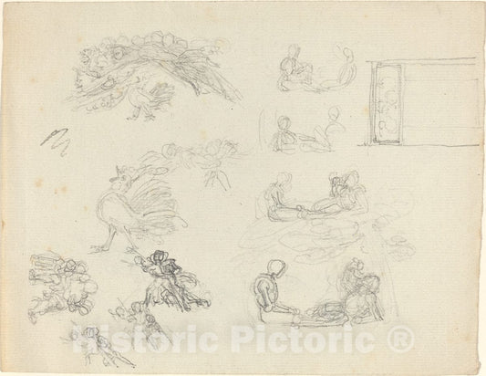 Art Print : John Flaxman, Sheet of Studies [Recto and Verso] - Vintage Wall Art