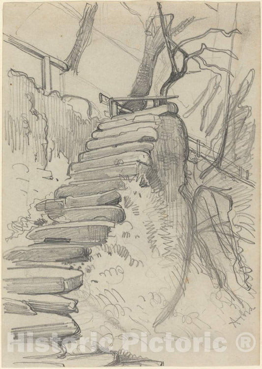 Art Print : Adolph Menzel, Flight of Stone Steps in a Garden - Vintage Wall Art