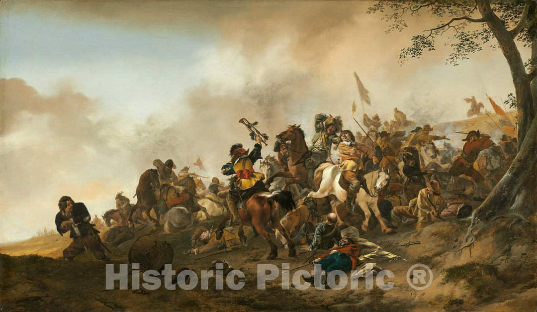 Art Print : Philips Wouwerman, Battle Scene, c.1646 - Vintage Wall Art