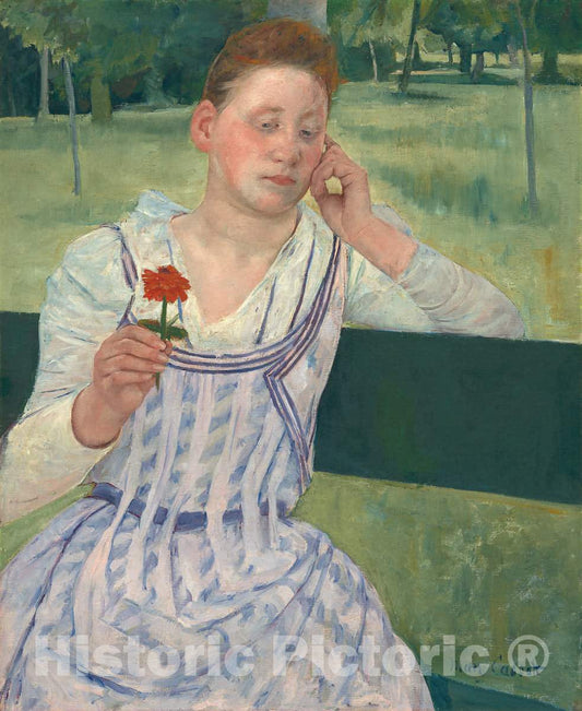 Art Print : Mary Cassatt, Woman with a Red Zinnia, 1891 - Vintage Wall Art