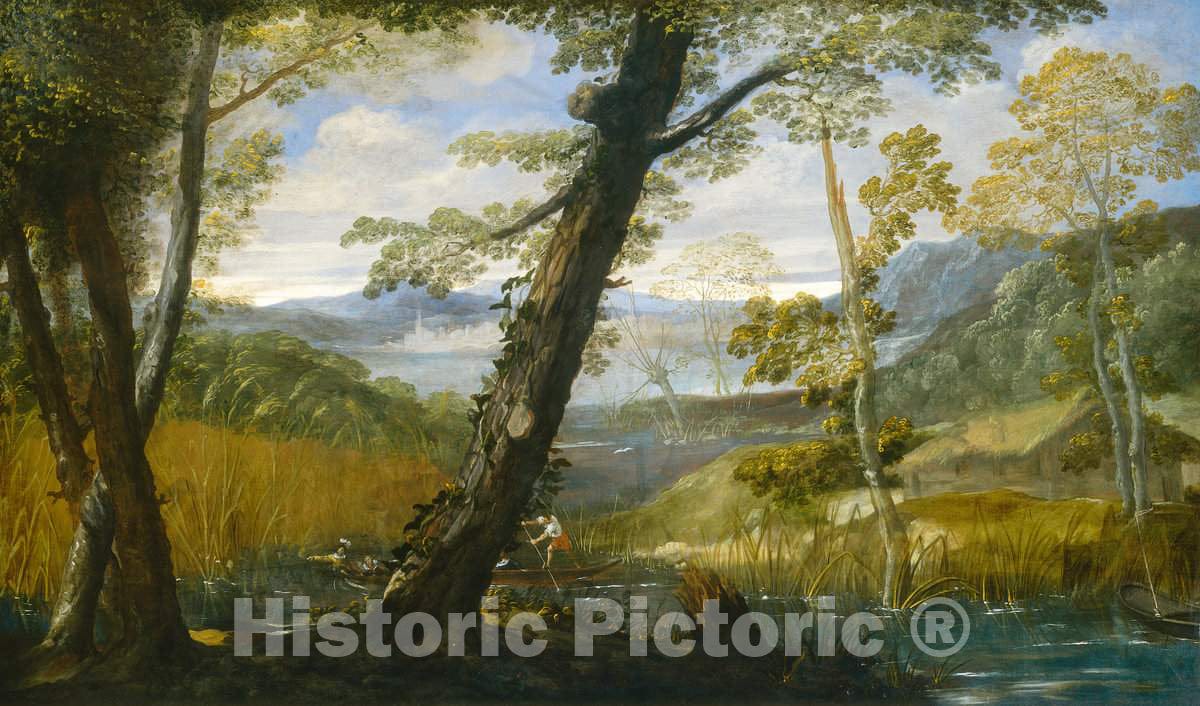 Art Print : Annibale Carracci, River Landscape, c. 1590 - Vintage Wall Art