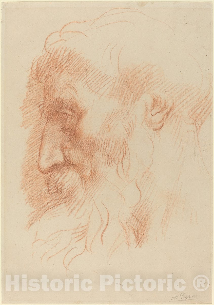 Art Print : Alphonse Legros, Study of a Man's Head [Recto] - Vintage Wall Art