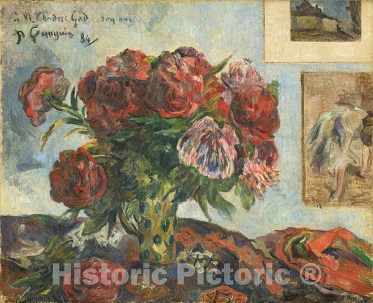 Art Print : Paul Gauguin, Still Life with Peonies, 1884 - Vintage Wall Art