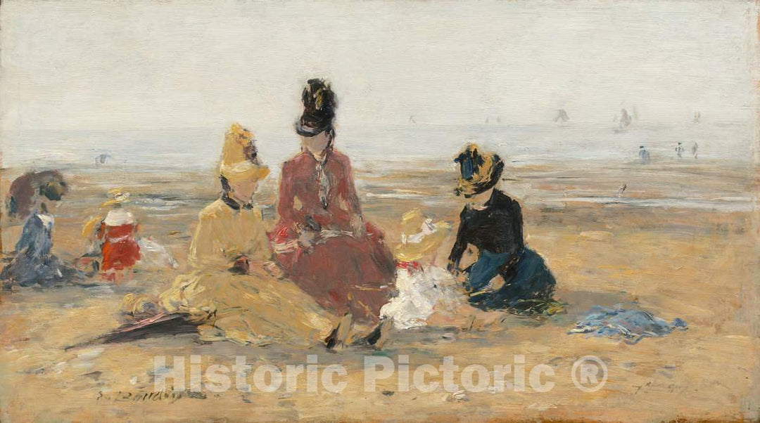 Art Print : EugÃ¨ne Boudin, On The Beach, Trouville, 1887 - Vintage Wall Art