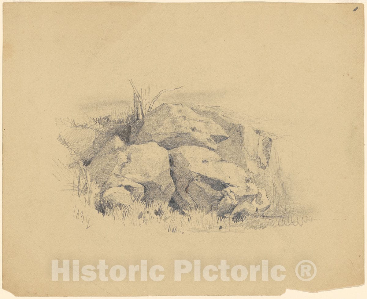 Art Print : Clonney, Rocks, 1839 - Vintage Wall Art