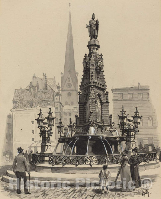 Art Print : Fritz Stoltenberg, Brunnen am Fischmarkt, 1893 - Vintage Wall Art