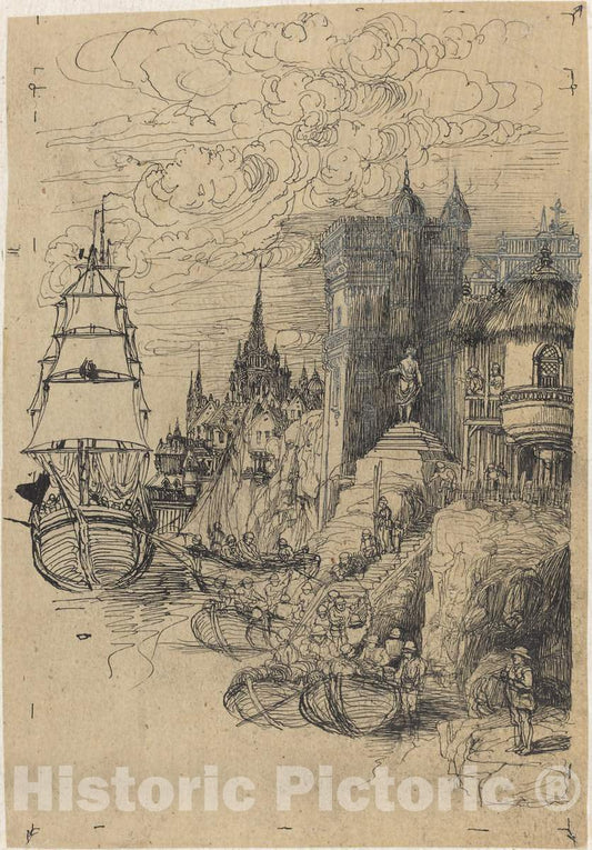 Art Print : Rodolphe Bresdin, Seascape - Vintage Wall Art