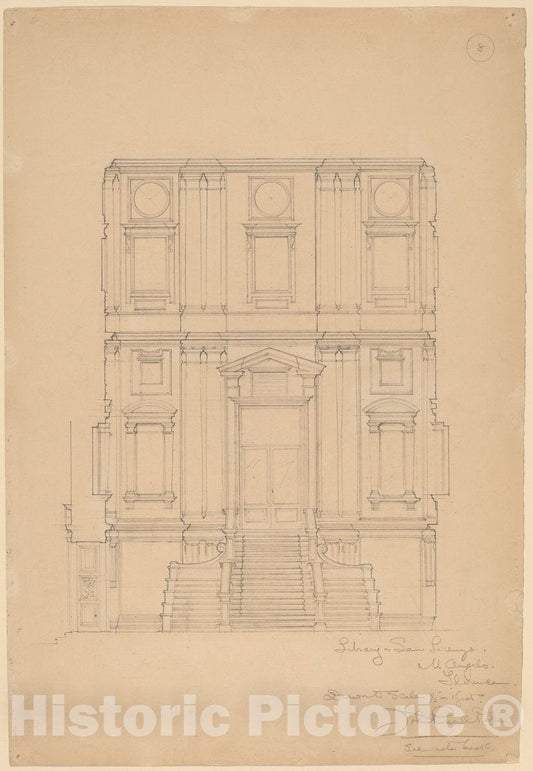 Art Print : John Russell Pope, Library, San Lorenzo, c. 1896 - Vintage Wall Art
