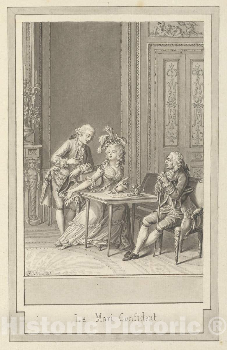Art Print : Antoine Borel, Le mari Confident, 1790 - Vintage Wall Art