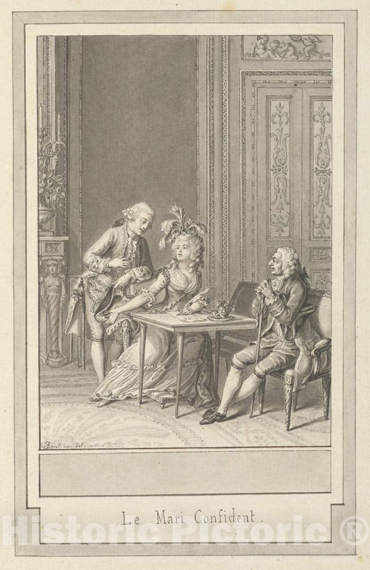 Art Print : Antoine Borel, Le mari Confident, 1790 - Vintage Wall Art