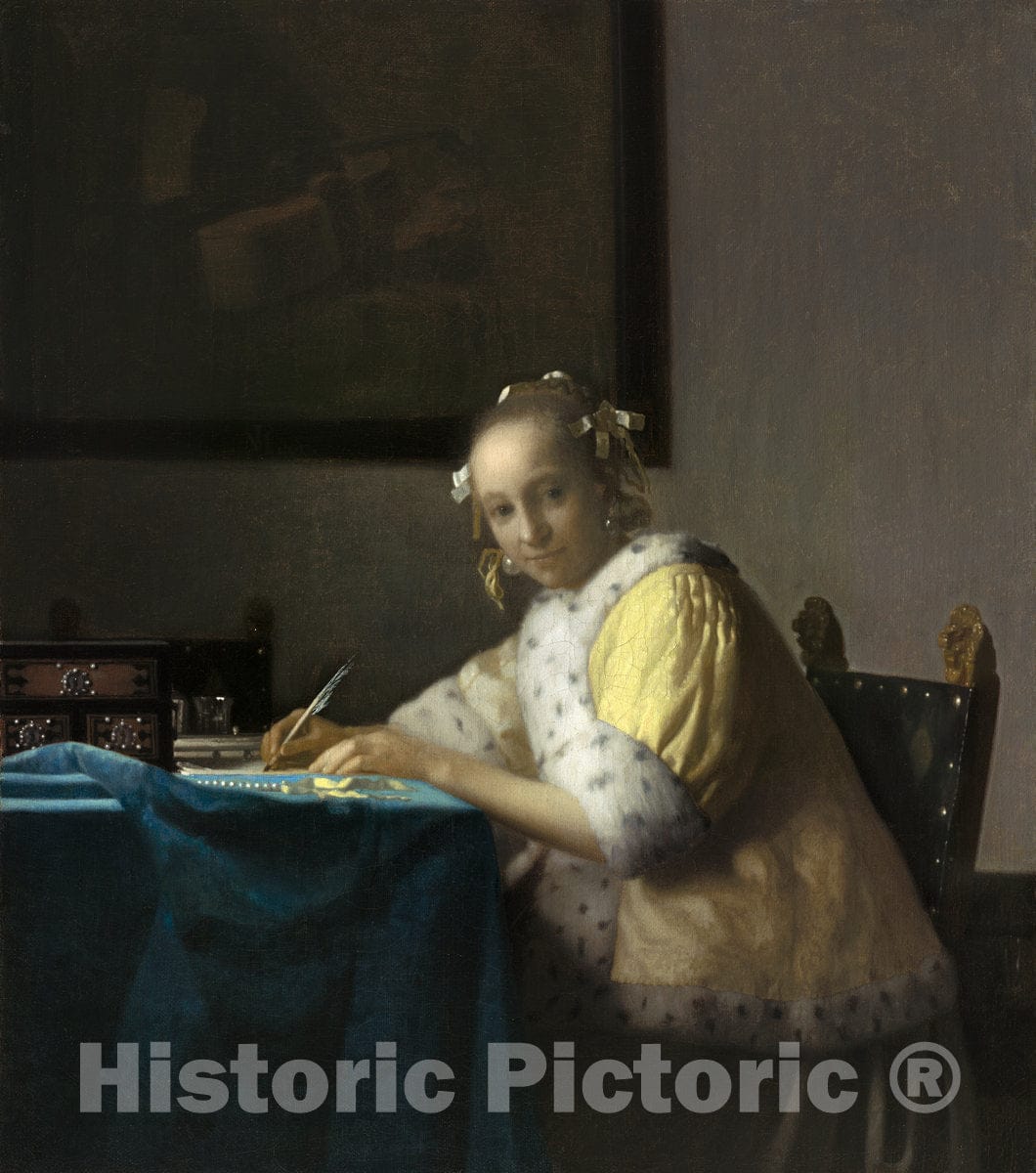 Art Print : Johannes Vermeer, A Lady Writing, c. 1665 - Vintage Wall Art