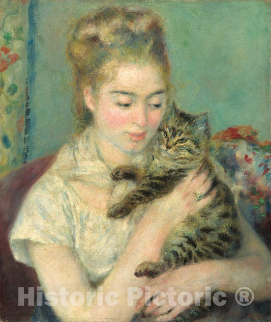 Art Print : Auguste Renoir, Woman with a Cat, c. 1875 - Vintage Wall Art