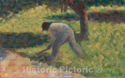 Art Print : Georges Seurat, Peasant with a Hoe, c. 1882 - Vintage Wall Art