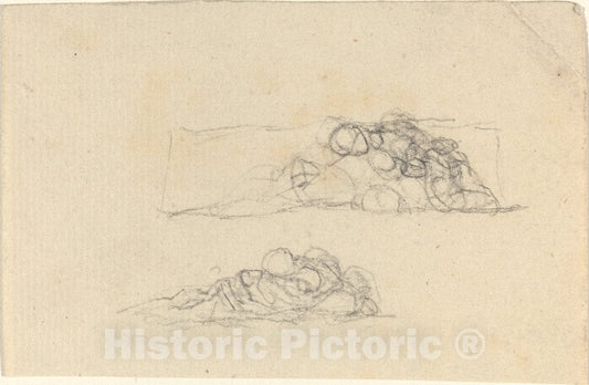 Art Print : John Flaxman, Two Groups of Huddled Figures - Vintage Wall Art