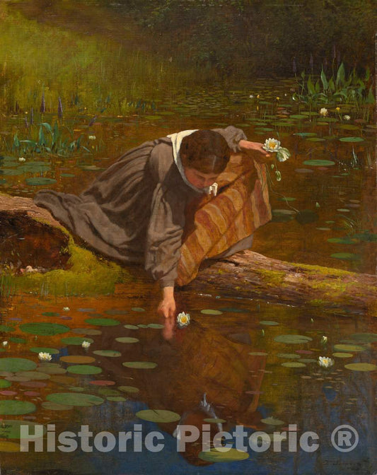 Art Print : Eastman Johnson, Gathering Lilies, 1865 - Vintage Wall Art