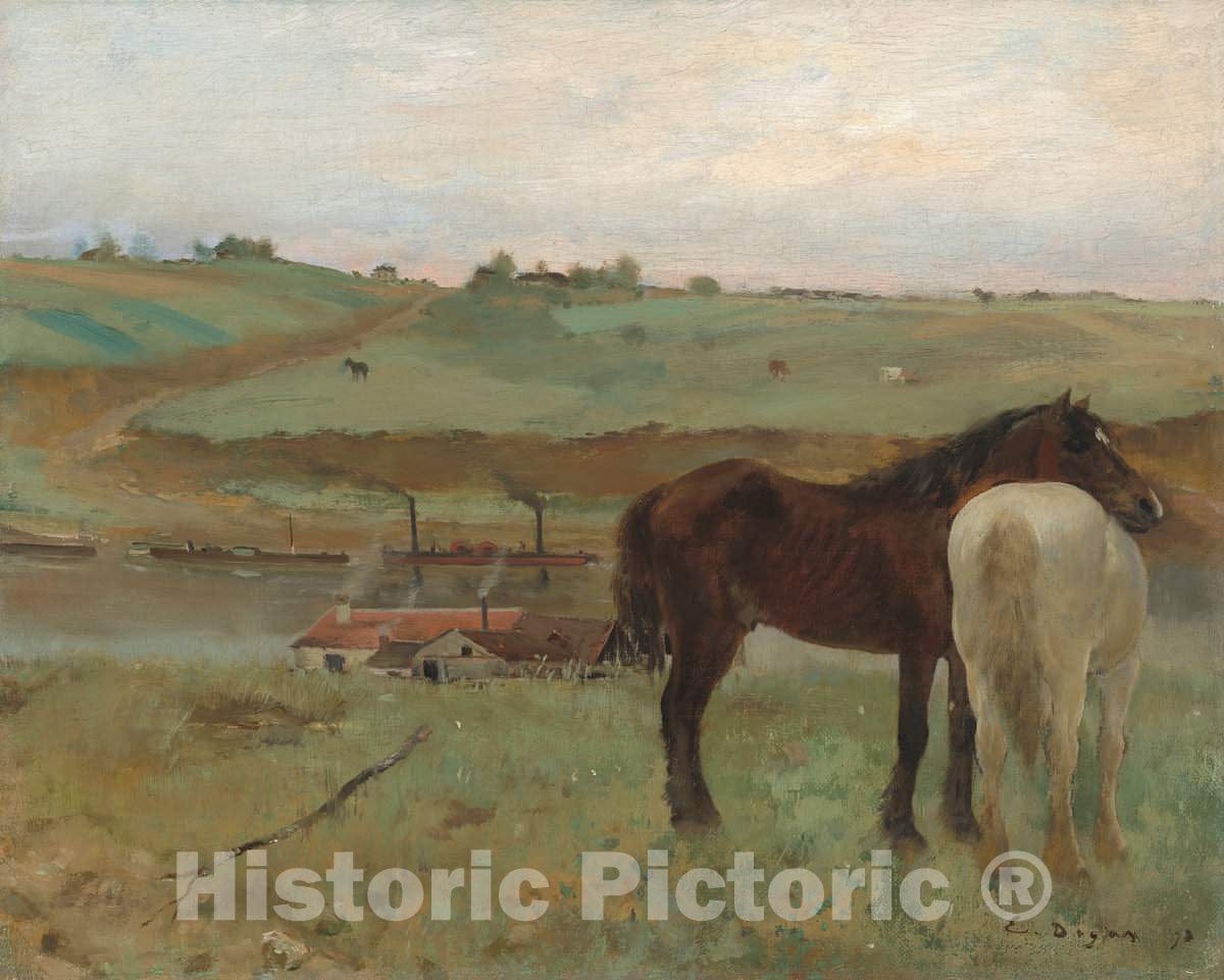 Art Print : Edgar Degas, Horses in a Meadow, 1871 - Vintage Wall Art