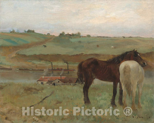Art Print : Edgar Degas, Horses in a Meadow, 1871 - Vintage Wall Art
