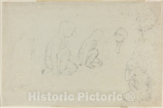 Art Print : John Flaxman, Studies of a Kneeling Boy - Vintage Wall Art