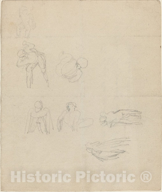 Art Print : John Flaxman, Sheet of Figures Studies - Vintage Wall Art