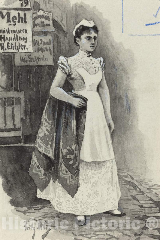 Art Print : Fritz Stoltenberg, Dienstmadchen, 1893 - Vintage Wall Art