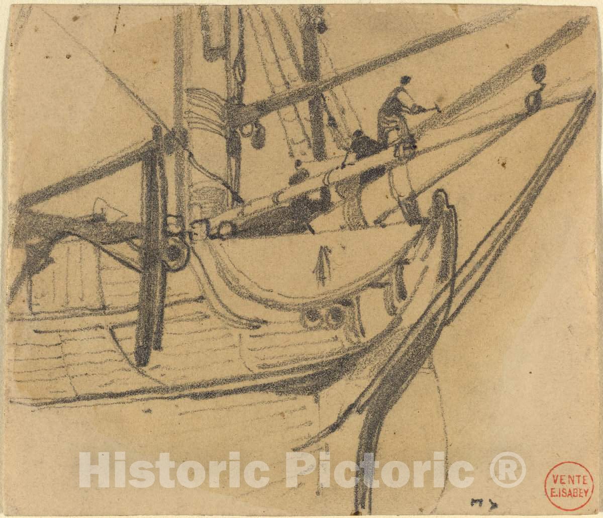 Art Print : EugÃ¨ne Isabey, Men Repairing The Boom - Vintage Wall Art