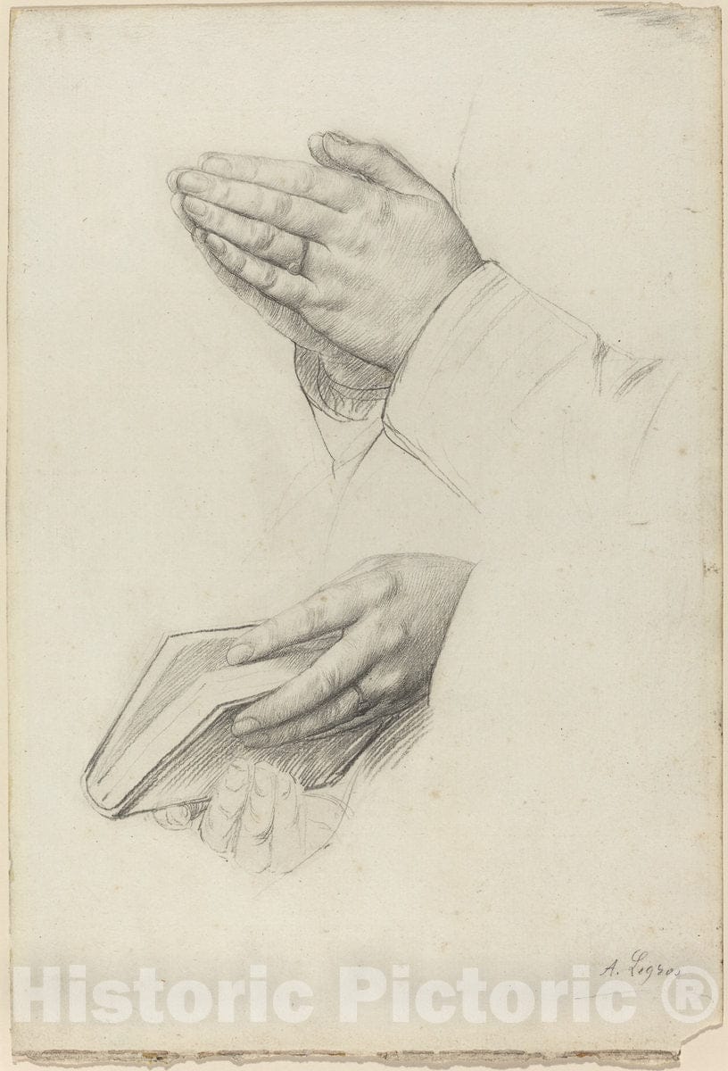 Art Print : Alphonse Legros, Two Studies of Hands - Vintage Wall Art