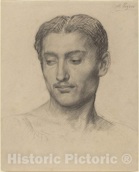 Art Print : Alphonse Legros, Head of a Young Man - Vintage Wall Art