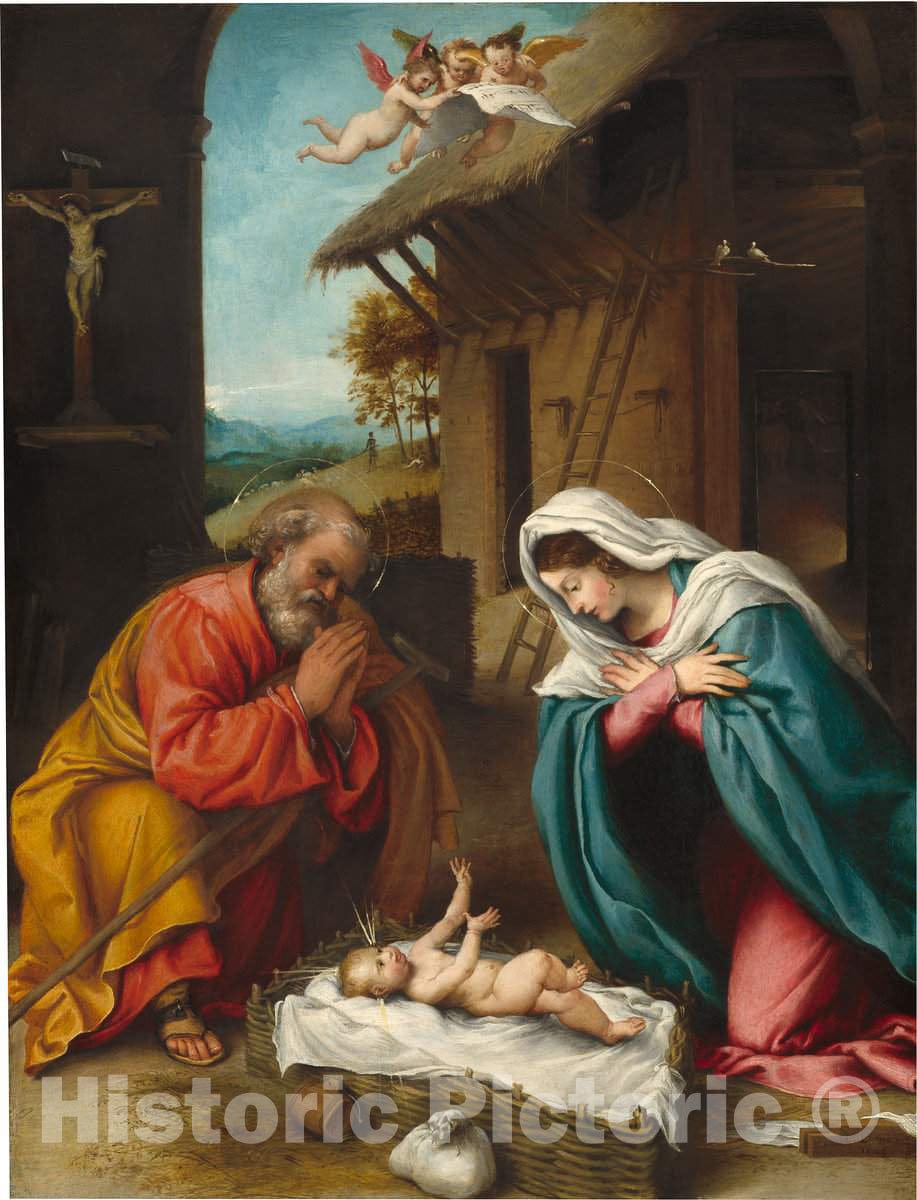 Art Print : Lorenzo Lotto, The Nativity, 1523 - Vintage Wall Art