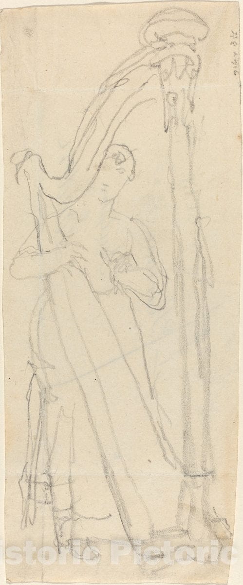 Art Print : John Flaxman, Woman Playing a Harp - Vintage Wall Art