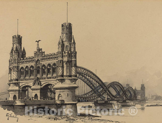 Art Print : Fritz Stoltenberg, Elbbrucke, 1893 - Vintage Wall Art