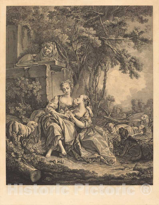 Art Print : Ouvrier After Boucher, Les Deux confidantes, 1761 - Vintage Wall Art