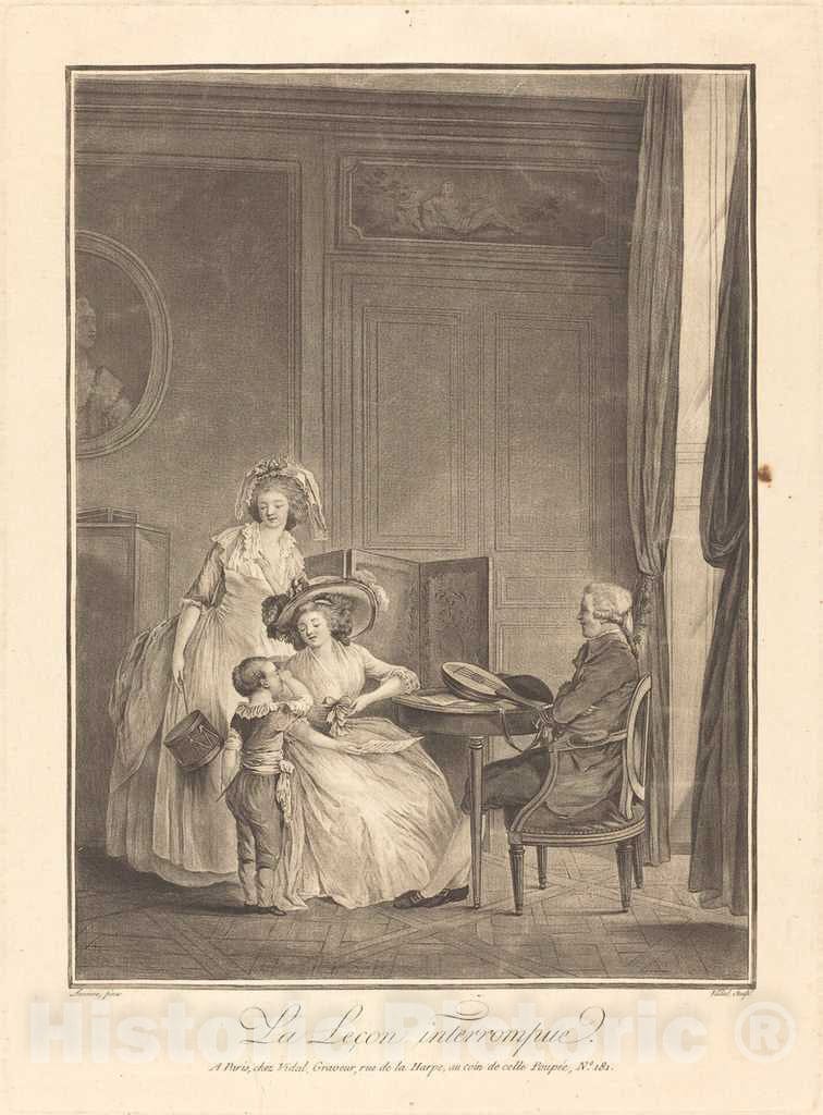 Art Print : Vidal After Nicolas Lavreince, La lecon interrompue - Vintage Wall Art