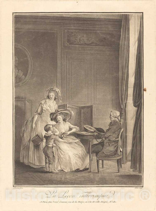 Art Print : Vidal After Nicolas Lavreince, La lecon interrompue - Vintage Wall Art