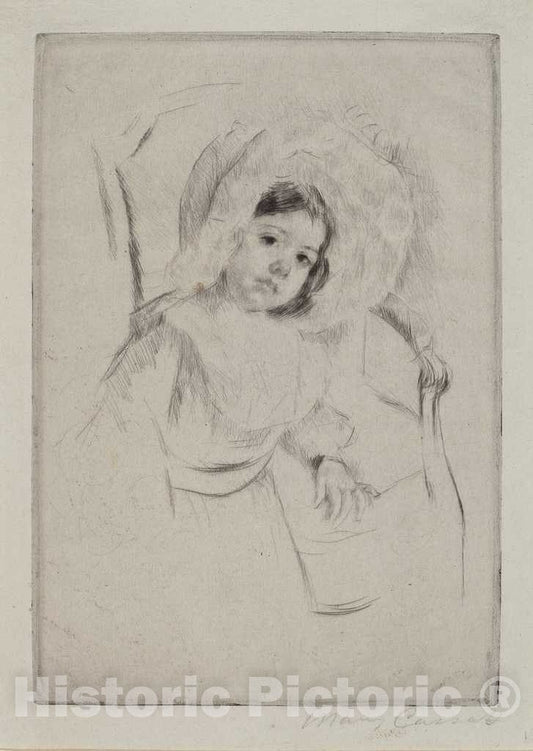 Art Print : Mary Cassatt, Margot in a Floppy Bonnet Leaning Against a Chair, c. 1902 - Vintage Wall Art