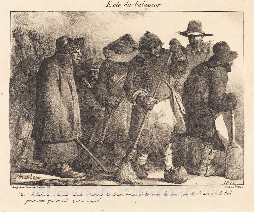 Art Print : Nicolas-Toussaint Charlet, Ecole du balayeur, 1822 - Vintage Wall Art