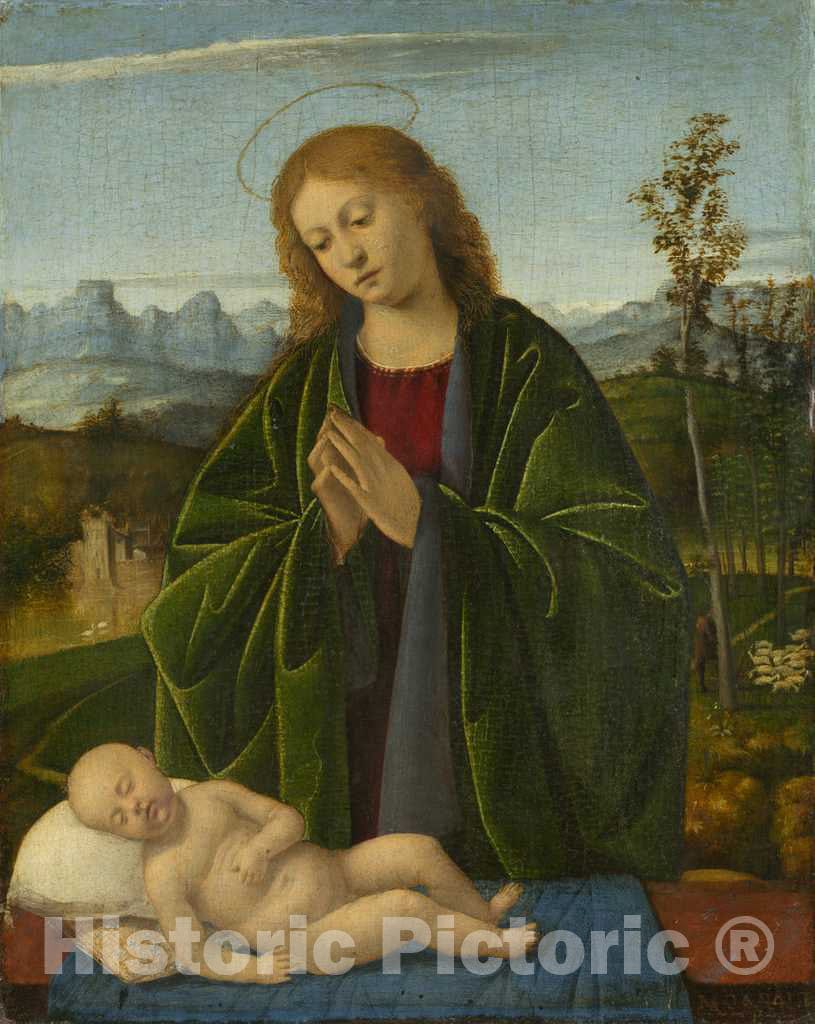 Art Print : Marco Basaiti, Madonna Adoring The Child, c. 1520 - Vintage Wall Art