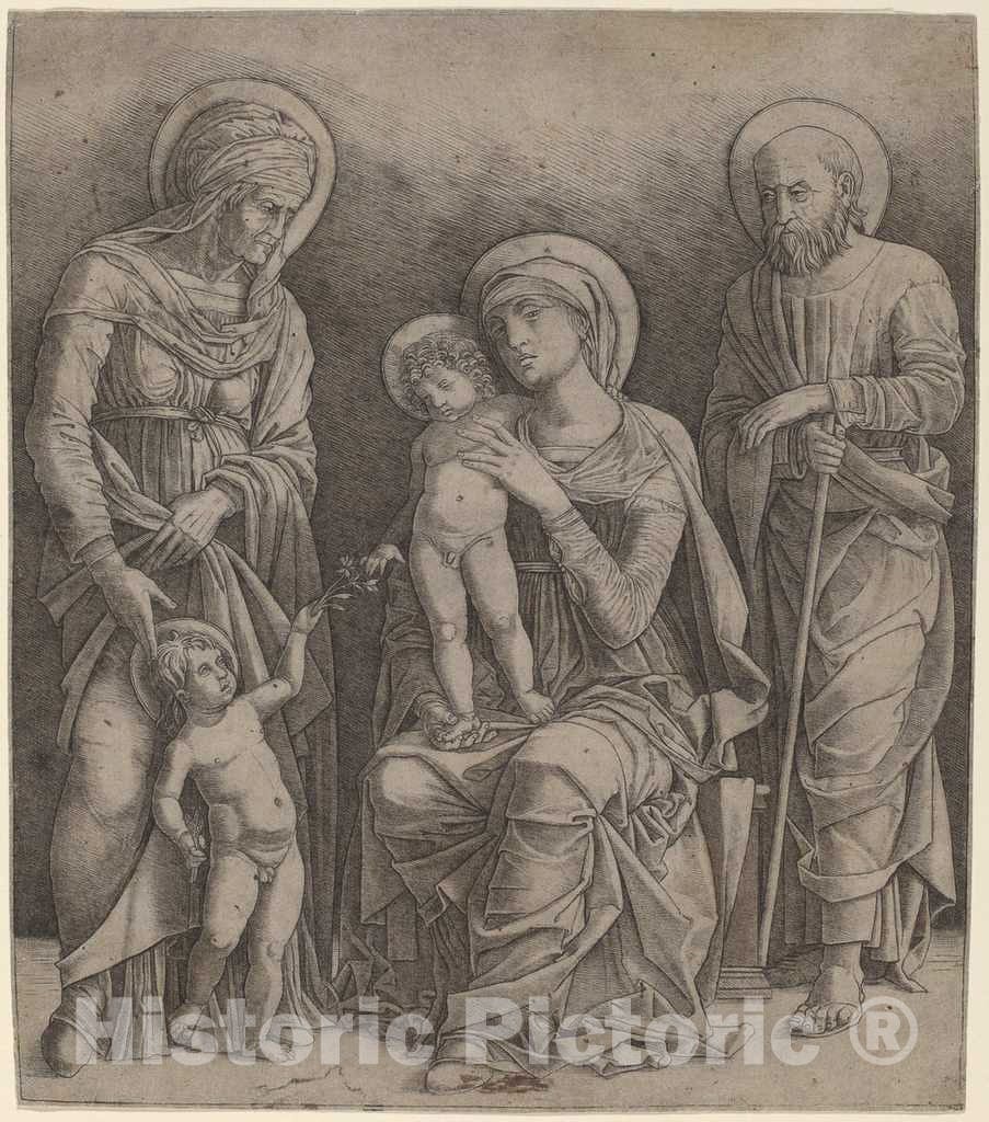 Art Print : Giovanni Antonio da Brescia, Holy Family with Saint Elizabeth and The Infant Saint John, c.1500 - Vintage Wall Art